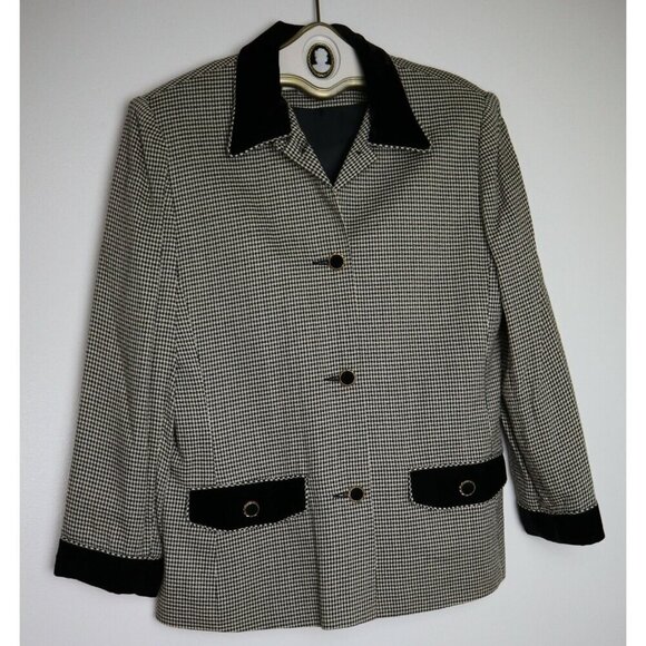 VINTAGE WOMEN'S BLACK & WHITE PLAID BLAZER JACKET - WILROY SPORT - SIZE 10 - Picture 2 of 6